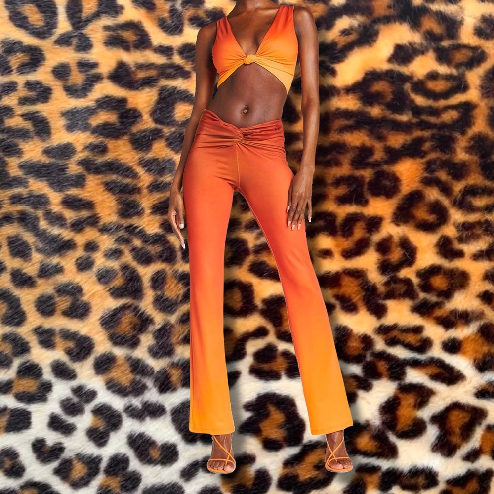 I.AM.GIA Adrina Stretchy Orange Red Ombre Twist Waistband y2k hot flare pants